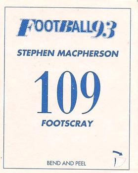1993 Select AFL Stickers #109 Stephen MacPherson Back